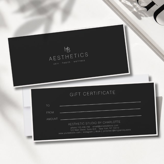 Minimal Monogram Svart Salong Presentkort (Minimal Monogram Black Salon Gift Certificate)