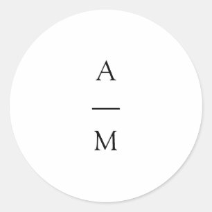 Minimal Monogram Trendig Chic Black White Bröllop Runt Klistermärke