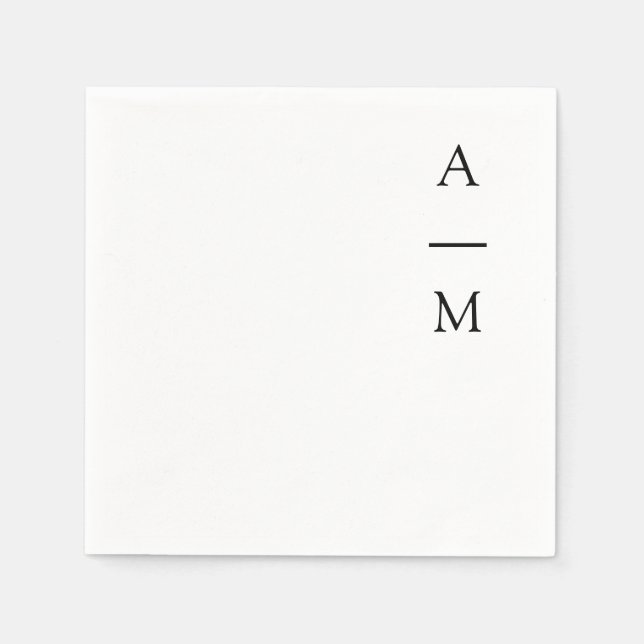 Minimal Monogram Trendig Chic Bröllop Black White Pappersservett (Framsidan)