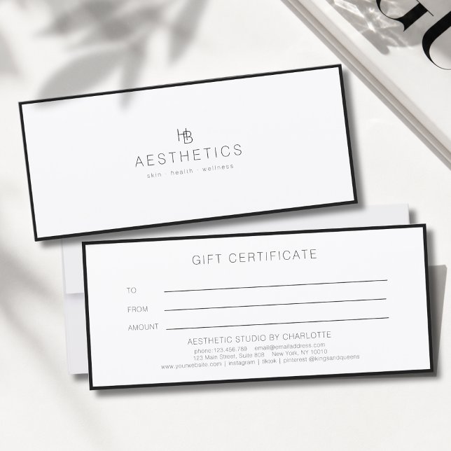 Minimal Monogram Vit Salongpresentkort (Minimal Monogram White Salon Gift Certificate)