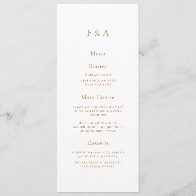 Minimal Monogram White Guld Muslim Bröllop Bord Meny (Framsida)