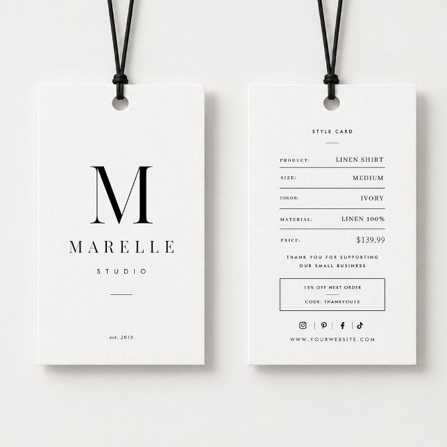 Minimal monogramkläder Prislapp Visitkort (Skapare uppladdad)