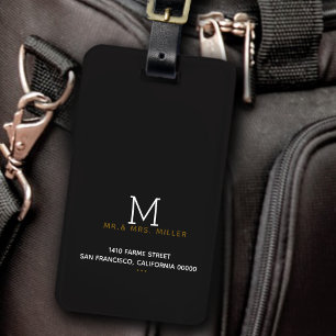 minimal monogrammad svart Mr & Mrs. Bagagebricka