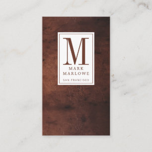 Minimal monogramMörk Brun läder Struktur Visitkort