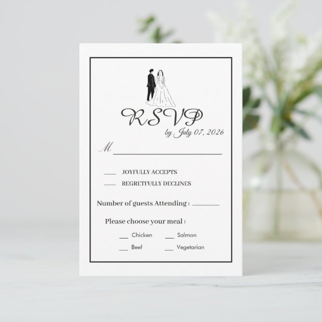 Minimal Monokrom Bröllops-RSVP-Kort OSA Kort (Stående Fram)