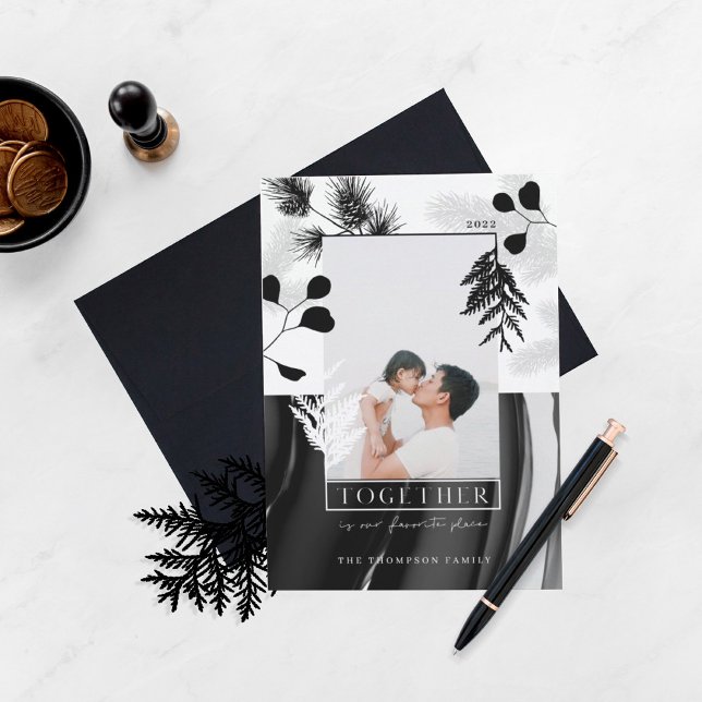 Minimal monokrom jul Japandi Stil Photo Julkort (Skapare uppladdad)