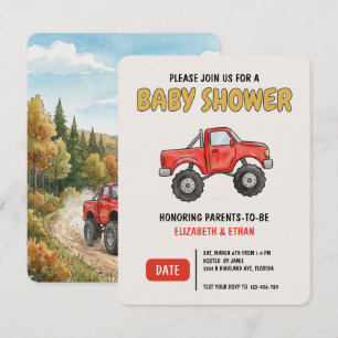 Minimal Monster Truck Röd Baby Shower Inbjudningar