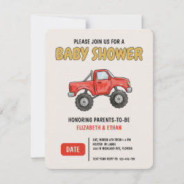 Minimal Monster Truck Röd Baby Shower Inbjudningar