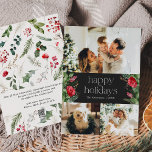 Minimal Moody Grått Botanical Grey 3 Photo Julkort<br><div class="desc">Den här samlingen har vattenfärgade röda blommigtar,  bär och vintergröna med modern och elegant typografi,  med ett botaniskt mönster baksida på vintern.</div>