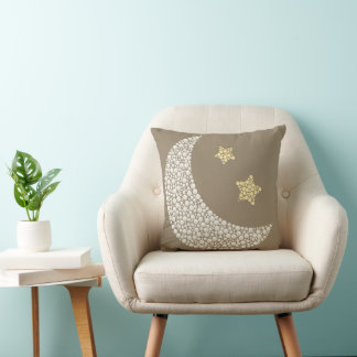 Minimal Moon & Gold Stars Decorative Throw Pillow Kudde