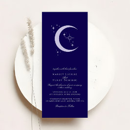 Minimal Moon Stars Navy Blue Celestial Wedding Inbjudningar