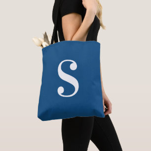Minimal Mörk blått med stort vitt monogram Tygkasse