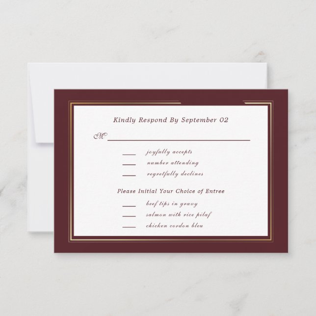 Minimal Mörk Burgundergul Menyval RSVP  (Framsida)