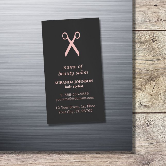Minimal Mörk Grått Blek  Rosa Hair Stylist med Ele Magnetiska Visitkort (Skapare uppladdad)