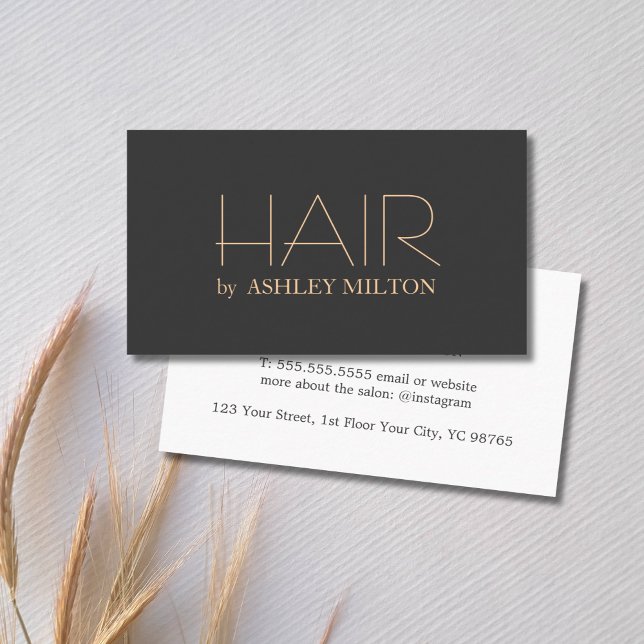 Minimal Mörk Grått Peach Fold Hairstylist med Eleg Visitkort (Skapare uppladdad)