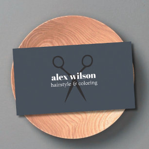 Minimal Mörk Grayish Blue Sissors Hair Salon Visitkort
