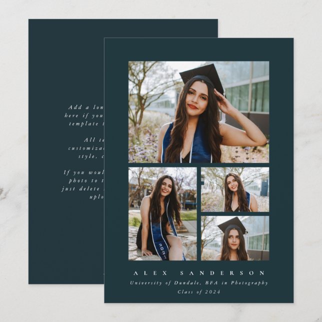 Minimal Mörk grönt Ram 4 Photo Studenten Meddelande (Fram/baksida)