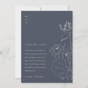 Minimal Mörk Navy Waterlily Blommigt Sketch Bröllo Tack Kort