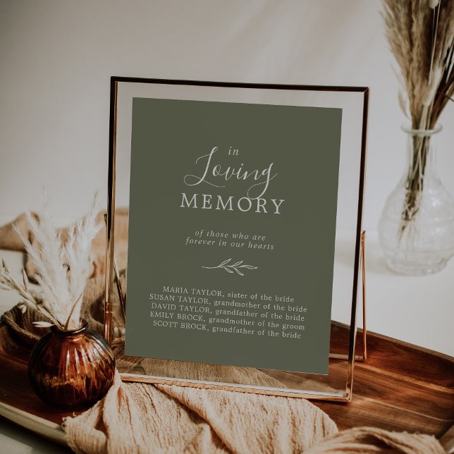 Minimal mörkgrön minnesblad 'In Loving Memory' Poster (Skapare uppladdad)