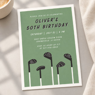 Minimal mörkgrön modern herr 50-årsdag golf inbjudningar