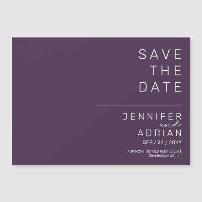 Minimal mörklila horisontell Save The Date  (Framsida)
