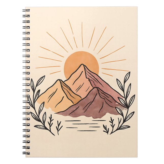 Minimal Mountain Sunrise Notebook – Aesthetic  Anteckningsbok (Framsidan)
