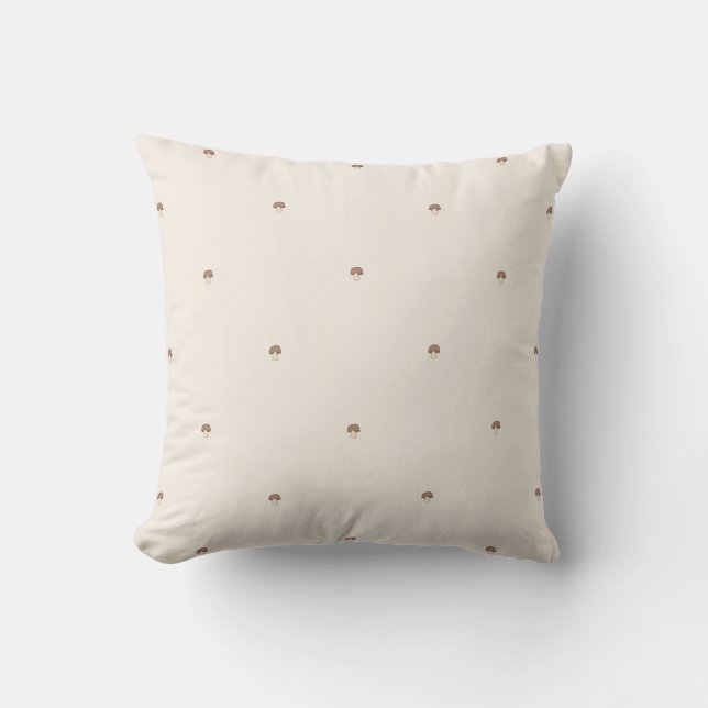 Minimal Mushroom Pattern Pillow – Light Background Kudde (Framsida)
