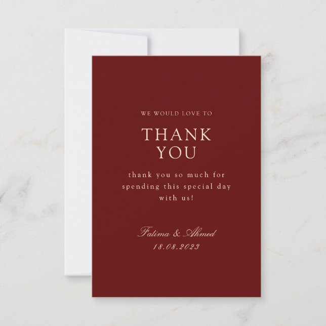 Minimal muslimsk burgundy Red Bröllop Tack Kort (Framsida)