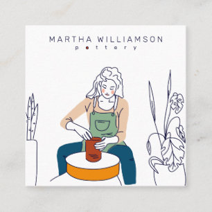 Minimal muterad pastellkvinna illustration pottery fyrkantigt visitkort