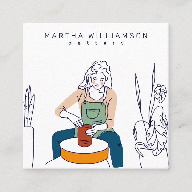 Minimal muterad pastellkvinna illustration pottery fyrkantigt visitkort (Framsida)
