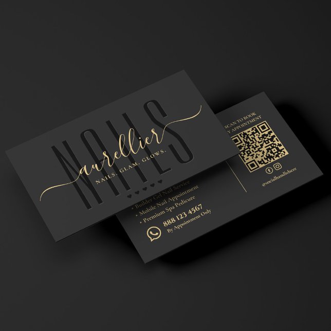 Minimal nagelkonstnär Lyx nagelsalong studio svart Visitkort (Minimal Nail Artist Luxury Nail Salon Studio Black Business Card
)