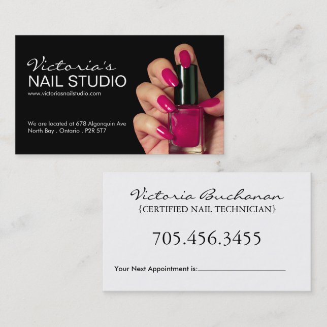 Minimal Nail Tech Avtalskort  Tidsbeställning Kort (Fram/baksida)