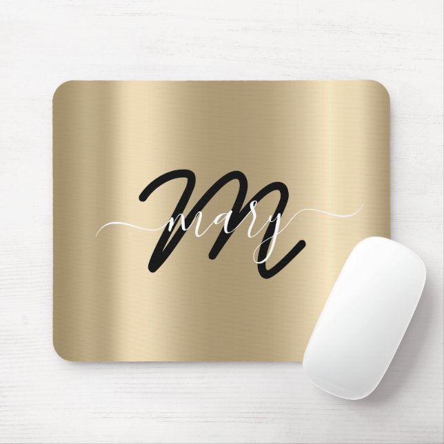 Minimal Namn Monogram Guld Champagne Black Musmatta (Med mus)