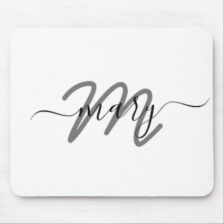 Minimal Namn Monogram vit Grått Grått Musmatta