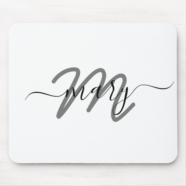Minimal Namn Monogram vit Grått Grått Musmatta (Framsidan)