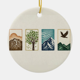 Minimal Nature Set – Mountain & Tree Art Julgransprydnad Keramik