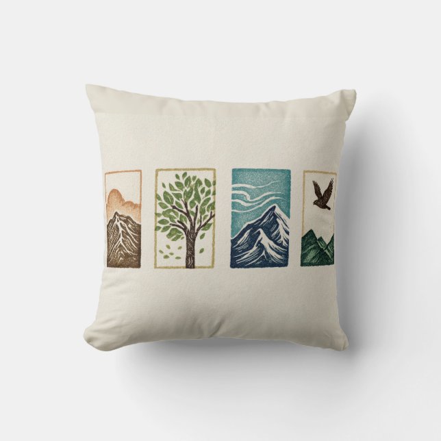 Minimal Nature Set – Mountain & Tree Art Kudde (Framsida)