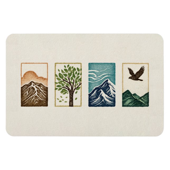 Minimal Nature Set – Mountain & Tree Art Magnet (Horisontell)
