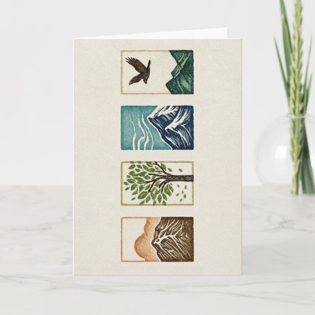 Minimal Nature Set – Mountain & Tree Art Tack Kort (Framsida)