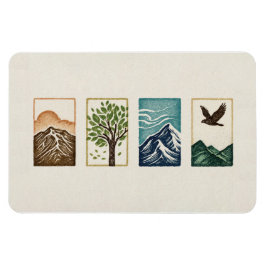 Minimal Naturuppsättning – Berg & Träd Konst Magnet