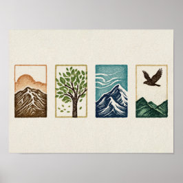 Minimal Naturuppsättning – Berg & Träd Konst Poster