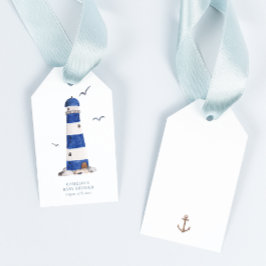 Minimal Nautical Lighthouse Baby Shower Ahoy Boy Presentetikett