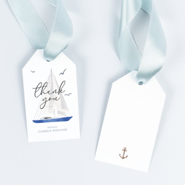 Minimal Nautical Sailboat Ahoy Boy's Tack Presentetikett (Skapare uppladdad)