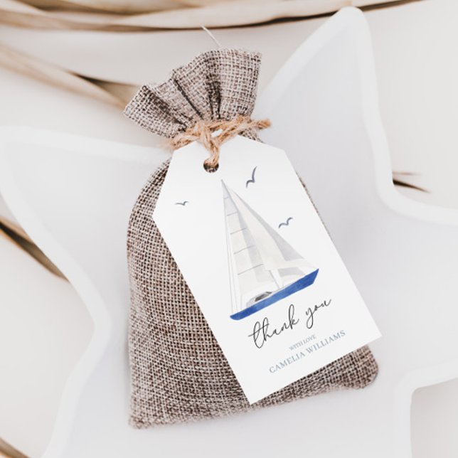 Minimal Nautical Sailboat Ahoy Boy's Tack Presentetikett (Skapare uppladdad)