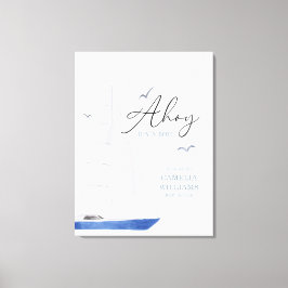 Minimal Nautical Sailboat Shower Ahoy Boy Canvastryck