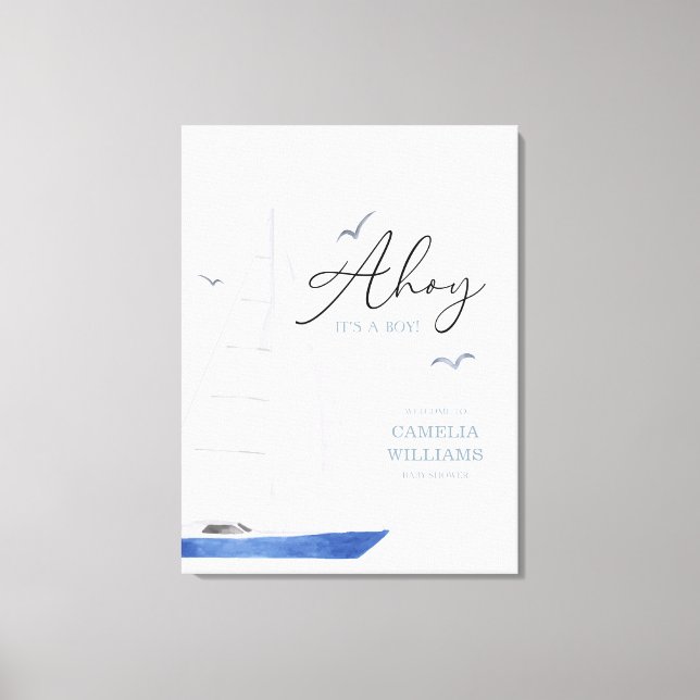 Minimal Nautical Sailboat Shower Ahoy Boy Canvastryck (Framsida)