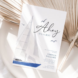 Minimal Nautical Sailboat Shower Ahoy Boy Inbjudningar