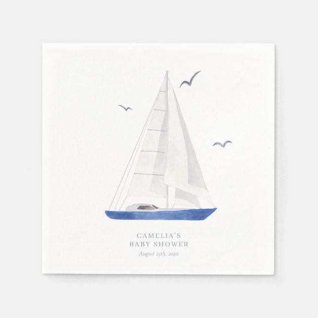 Minimal Nautical Sailboat Shower Ahoy Boy Pappersservett (Framsidan)