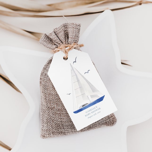 Minimal Nautical Yacht Baby Shower Ahoy Boy Presentetikett (Skapare uppladdad)