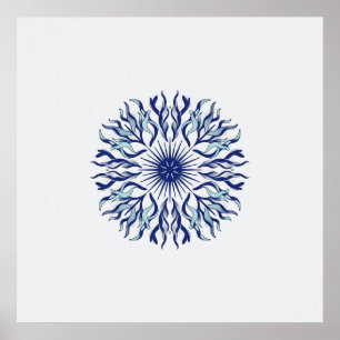 Minimal Navy Aqua Sjögräs Soluppgång Mandala Affis Poster